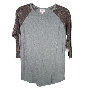 LuLaRoe RANDY Heathered gray Golden Yellow Leaves SOFT Raglan Tee Shirt SMALL S
